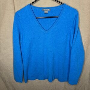 Ann Taylor Cashmere Sweater Womens XL Blue V-Neck Minimal Top